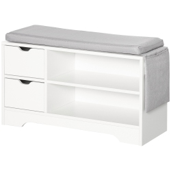 HOMCOM Shoe Bench With Storage, Modern Upholstered Entryway Bench With Open Shelves, Drawers, Pocket And Padded Cushion for Living Room, Hallway