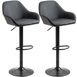 HOMCOM Bar Stools Set Of 2, Retro Swivel Counter Height Bar Stools \w Adjustable Height And Footrest, Pu Leather Upholstered Kitchen Stool For