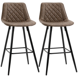 HOMCOM Bar Stools Set Of 2, Pu Leather Counter Height Bar Chairs, 27.75" Kitchen Stools With Metal Legs for Dining Area, Kitchen Island In Brown