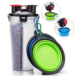 YELLOW-PRICE Bpa-Free 2-In-1 Pet Food Container W/ 2 Collapsible Dog Bowls for Walking Hiking
