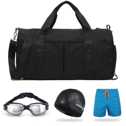 YELLOW-PRICE Gym Duffle Bag With Swimming Set [Pu Cap & Anti-Fog Goggles & Quick Dry Trunks]