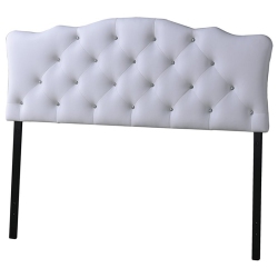 PEMBERLY ROW Faux Leather Tufted Full Panel Headboard In In White