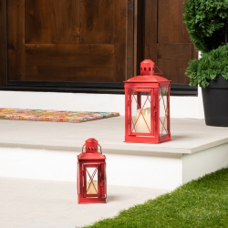 NORTHLIGHT Mission Style Metal Candle Lanterns 12.25" - - Set Of 2 In Red