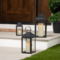 NORTHLIGHT Metal Candle Lanterns With Handles - 12.75" - - Set Of 3 In Black