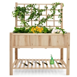 SLICKBLUE Raised Garden Bed Elevated Wooden Planter Box With Trellis