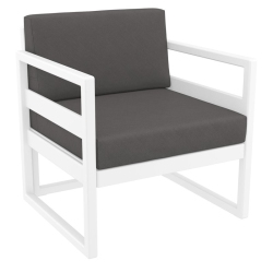 COMPAMIA Mykonos Patio Club Chair In Finish With Acrylic Fabric Charcoal Cushions In White