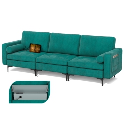COSTWAY Modular 3-Seat Sofa Couch USB Sofa W/ Socket USB Ports & Side Storage Pocket In Teal