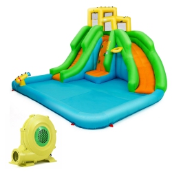 GYMAX Kids Inflatable Water Park Bounce House 2 Slide W/climbing Wall