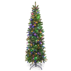 TOPBUY 6 Ft/7.5 Ft Full Artificial Christmas Tree Pre-Lit Christmas Tree W/warm & Multi-Color Led Lights Foldable Metal Stand In White
