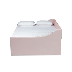 BAXTON STUDIO Raphael Velvet Upholstered Full Size Daybed With Trundle In Pink