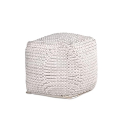 STEVE SILVER COMPANY Steve Hakim Square Handwoven Ivory Wool Pouf