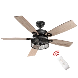 GYMAX 48" Ceiling Fan Industrial Cage Light W/ Reversible Blades Remote Control Indoor
