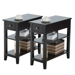 GYMAX Set Of 2 3-Tier Nightstand Bedside Side End Table W/double Shelves Drawer In Black