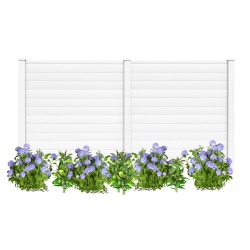 TOPBUY Outdoor Privacy Fence Panel 2 Picket Pvc Decorative Fence W/3 Cuspidal Stakes Trash Enclosure & Air Conditioner Freestanding Fence for Garden