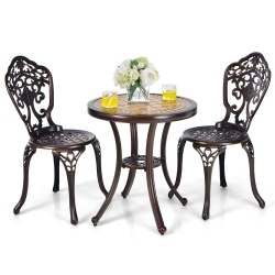TOPBUY 3-Piece Cast Aluminum Bistro Set Outdoor Patio Bistro Table Set Outdoor Round Bistro Table And Chairs for Porch
