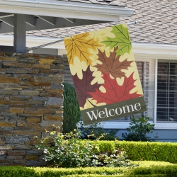 NORTHLIGHT And Yellow Fall Leaves Welcome Outdoor House Flag 28" X 40" In Red