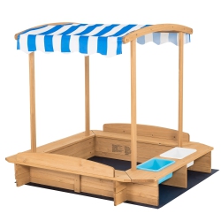 SLICKBLUE Kids Wooden Sandbox With Striped Canopy