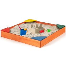 SLICKBLUE Kids Outdoor Wooden Backyard Sandbox With Built-In Corner Seating