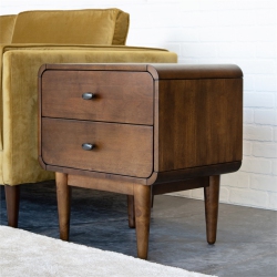PEMBERLY ROW Mid-Century Rectangular Solid Wood 2-Drawer Nightstand In In Brown