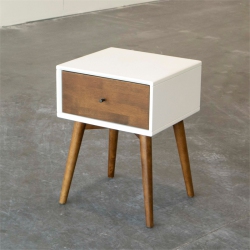 PEMBERLY ROW Mid-Century Solid Wood 1-Drawer Night Stand In In White