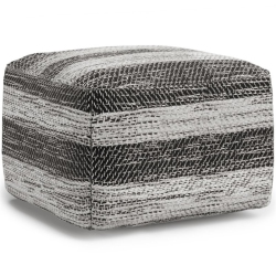 PEMBERLY ROW Transitional Boho Square Fabric Pouf In Melange Cotton In Gray