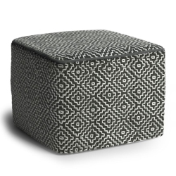 PEMBERLY ROW Modern Boho Square Fabric Woven Pouf In Gray And In White