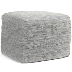 PEMBERLY ROW Transitional Genuine Leather Boho Square Pouf In Cream