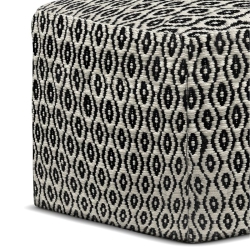 PEMBERLY ROW Modern Boho Square Fabric Woven Pouf In Black And In White