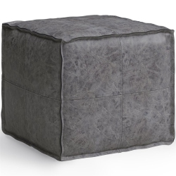 TRENT HOME Boho Square Pouf In Distressed Faux Leather In Black