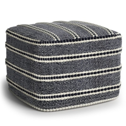 PEMBERLY ROW Modern Fabric Boho Square Woven Pouf In Navy And In White
