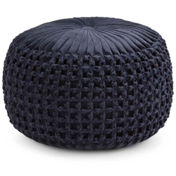 TRENT HOME Boho Round Pouf In Velvet Fabric In Navy