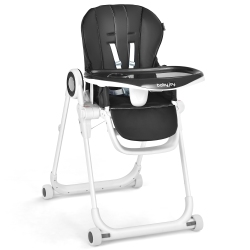 COSTWAY Babyjoy Baby High Chair Foldable Feeding Chair W/ 4 Lockable Wheels Pinkblackcolorfulgreen