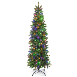 Costway 6FT Pre-Lit Hinged Artificial Christmas Tree w/ 648 Tips & 270 Multicolor Lights