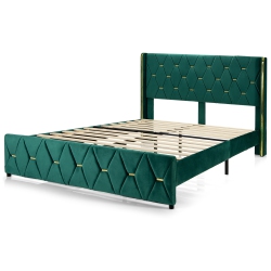 COSTWAY Full/queen Upholstered Platform Bed Frame Adjustable Headboard Footboard Modern In Green
