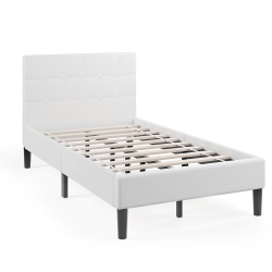 COSTWAY Twin Upholstered Bed Frame Button Tufted Headboard Mattress Foundation