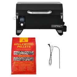 COSTWAY Portable Tabletop Pellet Grill & 20Lbs Apple Wood Pellets Outdoor Smoker Bbq Set