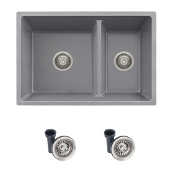 STYLISH 27 Inch Double Bowl 60/40 Dual Mount Composite Granite Kitchen Sink S-827L In Gray