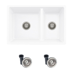 STYLISH 27 Inch Double Bowl 60/40 Dual Mount Composite Granite Kitchen Sink S-827H In White