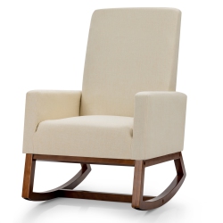 TOPBUY Mid Century Rocking Chair Comfortable Rocker Modern High Back Armchair In Beige