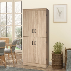 HOMCOM 70" 4-Door Kitchen Pantry Freestanding Storage Cabinet W/6-Tier Shelves, Natural