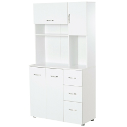 HOMCOM 66" Kitchen Storage Cabinet Microwave Oven Stand Pantry W/3 Drawers, White