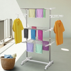 HOMCOM 3 Tier Clothes Drying Rack Rolling Laundry Hanger Stand Indoor Outdoor