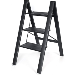YARDLAB Lightweight Folding 3 Step Ladder 330Lbs Loading, Aluminum Step Stool for Home Kitchen Office Garden Household
