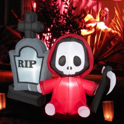 GYMAX 5Ft Halloween Inflatable Tombstone & Reaper Combo W/ Led & Waterproof Blower