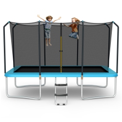 GYMAX 8 X 14 Ft Rectangular Recreational Trampoline W/ Safety Enclosure Net Ladder Outdoor
