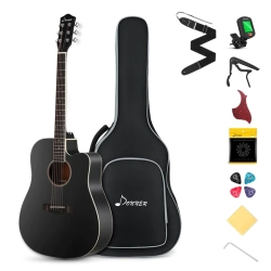DONNER Dad-160CD Cutaway 41-Inch Full Size Acoustic Guitar Beginner Kit, Right Handed In Black