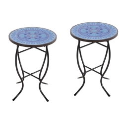 W UNLIMITED Mosaic Art Collection Pansies Accent Table (Set Of 2) In Blue