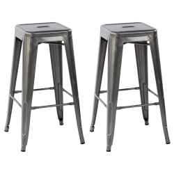 HOMY CASA Industrial 29 Inch Metal Bar Stools Set Of 2, Tolix Style Backless Stackable Stools for Kitchen, Bistro, Pub