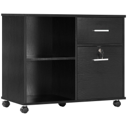 VINSETTO Lateral Filing Cabinet With Wheels, Locking File Cabinet, Mobile Printer Stand With Open Shelves And Drawers for A4 Size Documents In Black