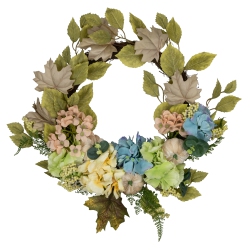 NORTHLIGHT And Blue Floral And Gourds Thanksgiving Artificial Wreath, 22-Inch In Green
